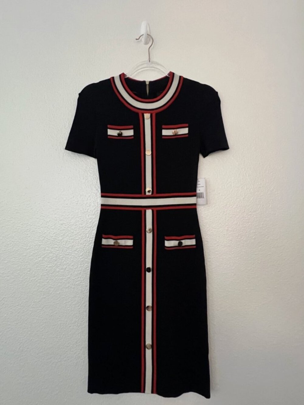 NWT-Alexia Admor Knit Dress Blacke Red White-White Knee Length Dress- Small